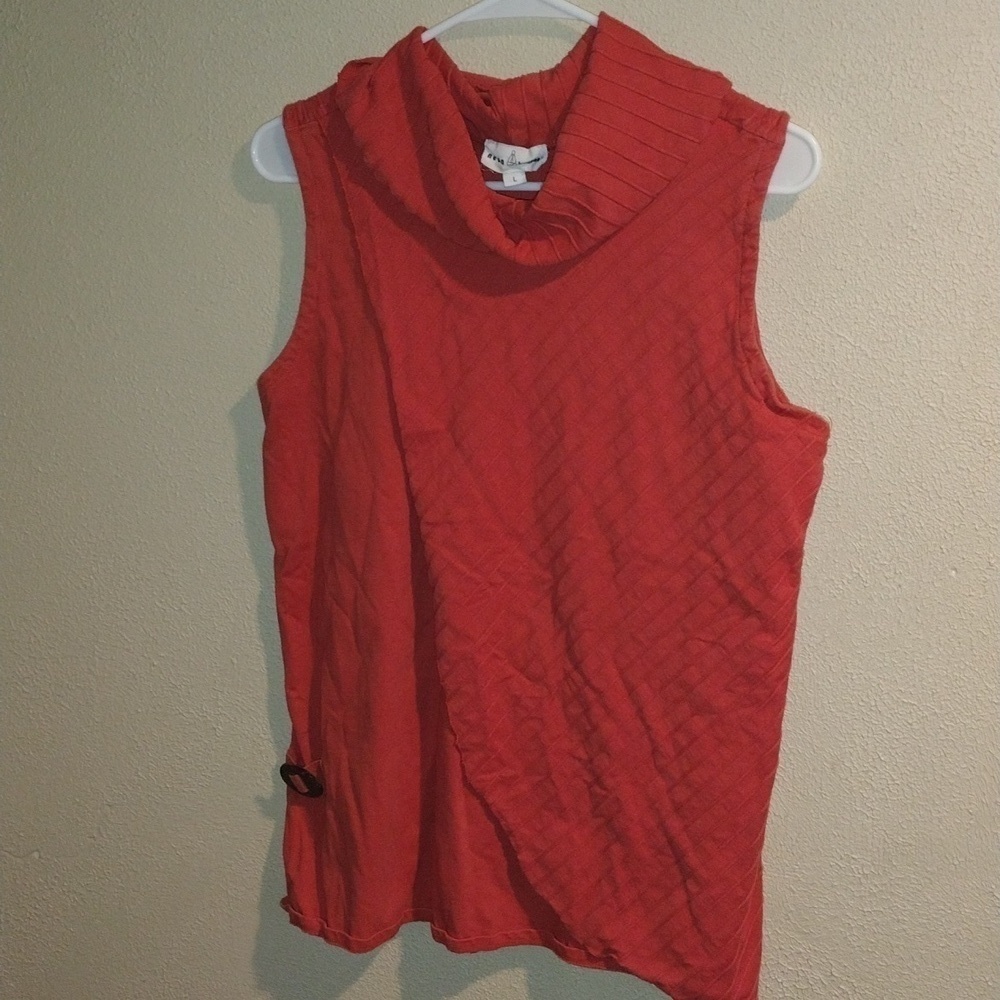 Neon Buddha Arabian Cowl Neck Layered Orange Peach Textured Top L